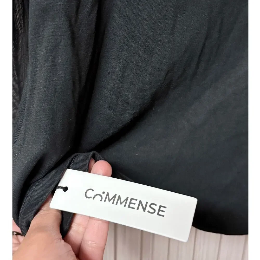 Commense Stand Collar Sheer Sleeve Fitted Blouse Black Women’s Size M - Picture 5 of 9